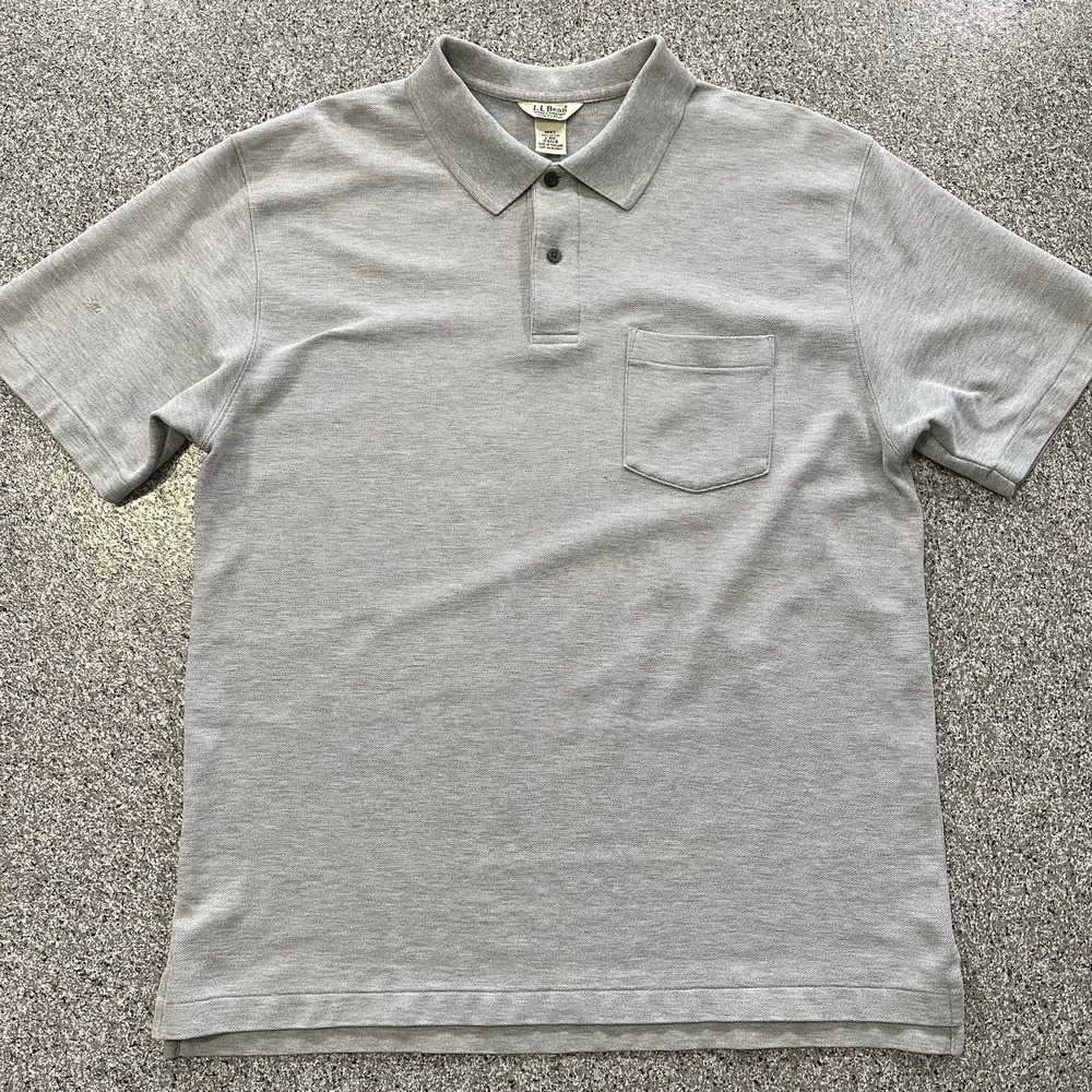 LL Bean Double L Polo Mens Size L Regular Short Sleeve Gray Wrinkle Resistant
